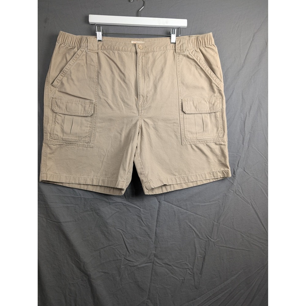 Savane Mens Cargo Shorts Khaki Tan Size 46 Elastic Waist Cotton Utility